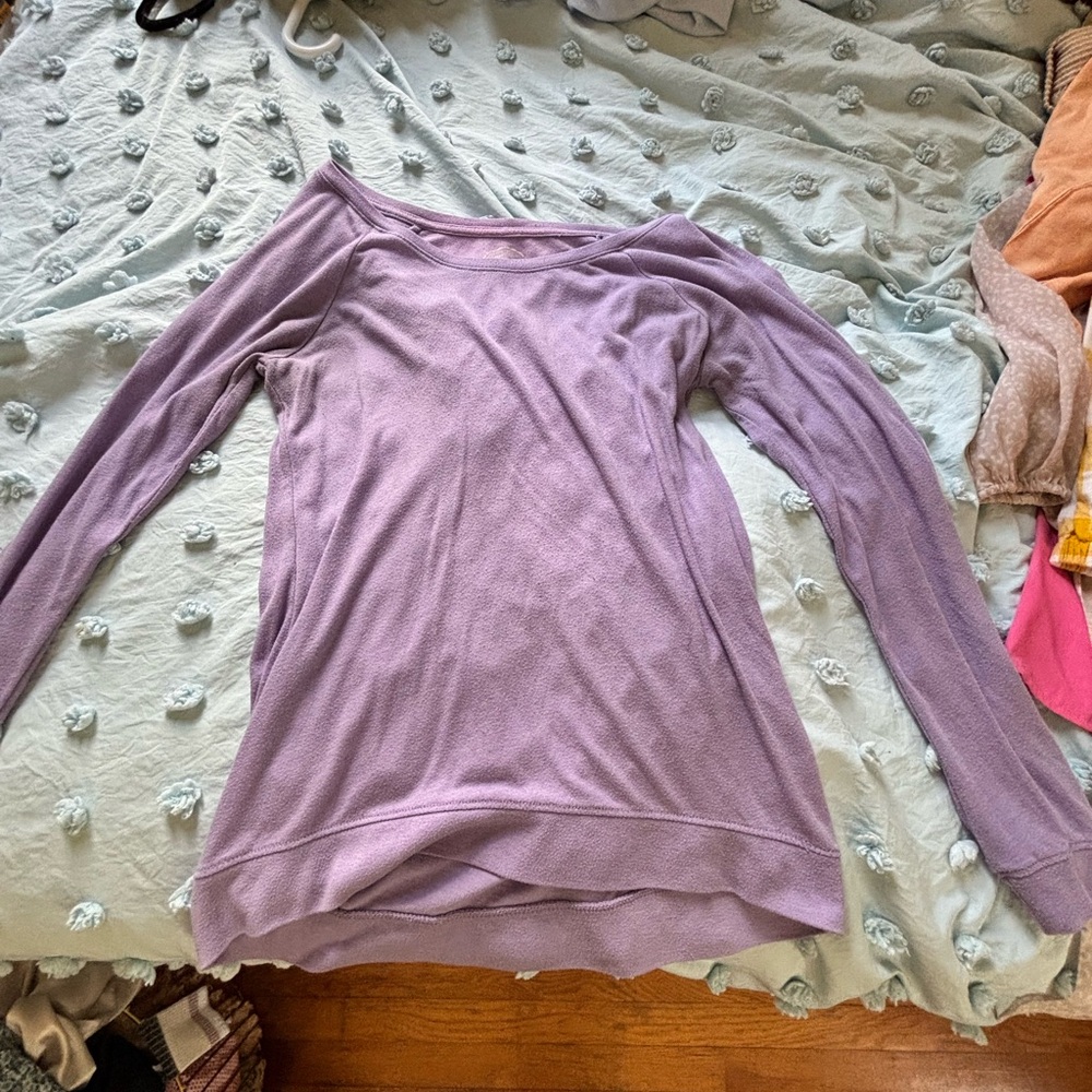 Lilac Off-Shoulder Lightweight Long Sleeve Top
